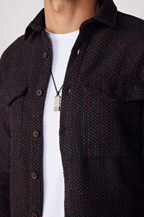 Erkek Slim Fit Dar Kesim Uzun Kollu Çizgili Çift Cepli Kışlık Oduncu Gömlek