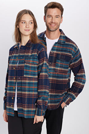 Unisex Relax Fit Rahat Kesim Uzun Kollu Tek Cepli Kareli Kışlık Oduncu Gömlek