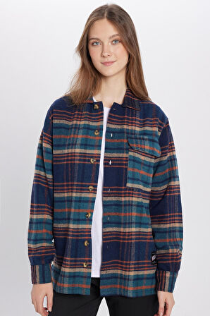 Unisex Relax Fit Rahat Kesim Uzun Kollu Tek Cepli Kareli Kışlık Oduncu Gömlek