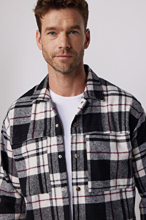  Erkek Relax Fit Rahat Kesim Uzun Kollu Çift Cepli Kareli Kışlık Oduncu Apaş Yaka Gömlek