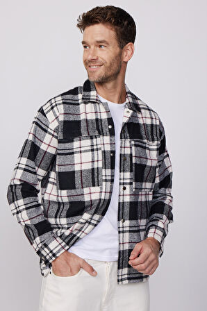  Erkek Relax Fit Rahat Kesim Uzun Kollu Çift Cepli Kareli Kışlık Oduncu Apaş Yaka Gömlek