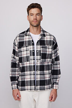  Erkek Relax Fit Rahat Kesim Uzun Kollu Çift Cepli Kareli Kışlık Oduncu Apaş Yaka Gömlek