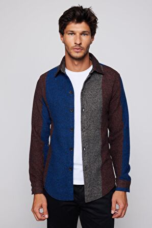 Slim Fit Dar Kesim Şerit Çizgili Oduncu Erkek Gömlek