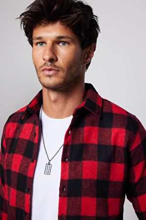 Slim Fit Dar Kesim Kareli Spor Yaka Oduncu Erkek Gömlek