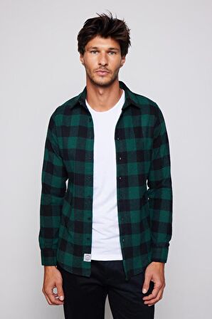 Slim Fit Dar Kesim Kareli Spor Yaka Oduncu Erkek Gömlek