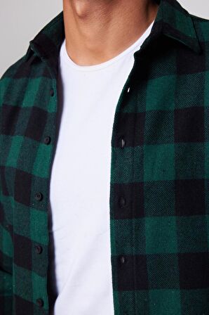 Slim Fit Dar Kesim Kareli Spor Yaka Oduncu Erkek Gömlek