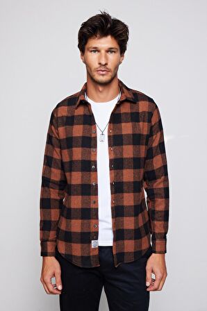 Slim Fit Dar Kesim Kareli Spor Yaka Oduncu Erkek Gömlek