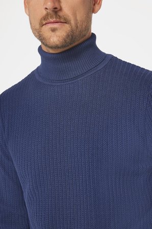 Slim Fit Tam Boğazlı Tüylenme Yapmayan Erkek Lacivert Kazak