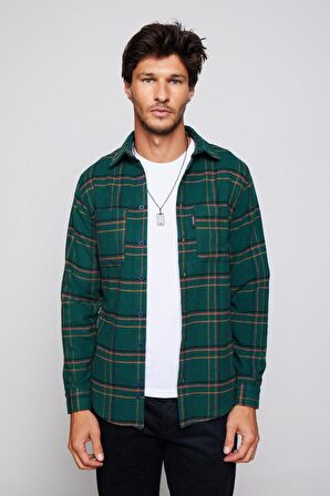 Slim Fit Dar Kesim Çift Cep Kareli Oduncu Erkek Gömlek