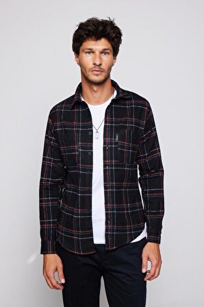 Slim Fit Dar Kesim Çift Cep Kareli Oduncu Erkek Gömlek