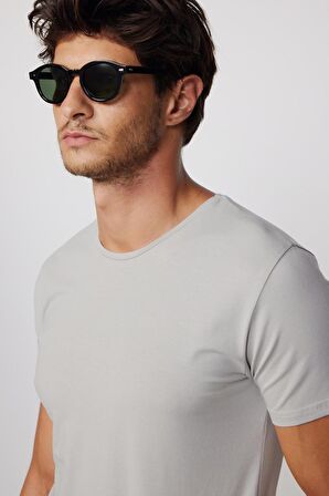 Slim Fit Bisiklet Yaka Düz Basıc Kısa Kol Gri Erkek T-Shirt