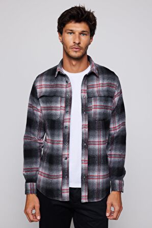 Slim Fit Dar Kesim Kareli Çift Cep Erkek Gömlek