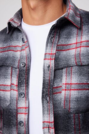 Slim Fit Dar Kesim Kareli Çift Cep Erkek Gömlek