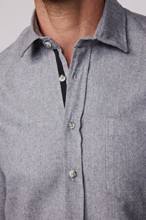 Klasik Fit Armürlü Spor Yaka Düz Oduncu Gri Erkek Gömlek