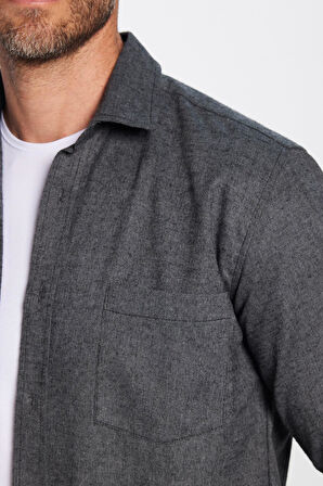 Erkek Regular Fit Klasik Kesim Pamuklu Tek Cepli Armürlü Kışlık Oduncu Gri Gömlek