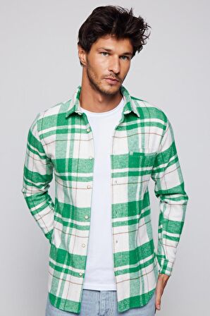 Slim Fit Fleto Tek Cepli Kışlık Kareli Oduncu Erkek Gömlek