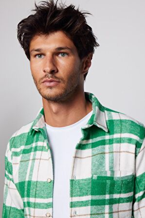 Slim Fit Fleto Tek Cepli Kışlık Kareli Oduncu Erkek Gömlek