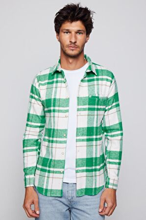 Slim Fit Fleto Tek Cepli Kışlık Kareli Oduncu Erkek Gömlek