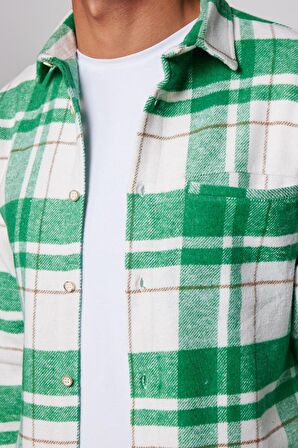 Slim Fit Fleto Tek Cepli Kışlık Kareli Oduncu Erkek Gömlek