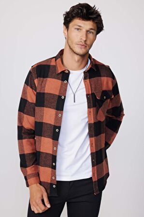 Slim Fit Kapaklı Cep Damalı Oduncu Erkek Gömlek