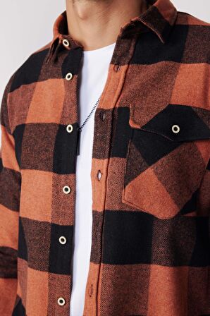 Slim Fit Kapaklı Cep Damalı Oduncu Erkek Gömlek