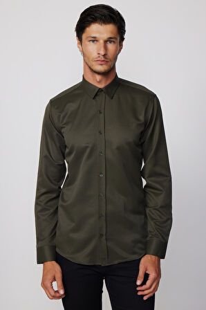 Modern Slim Fit Pamuklu Kolay Ütü Armürlü Erkek Gömlek