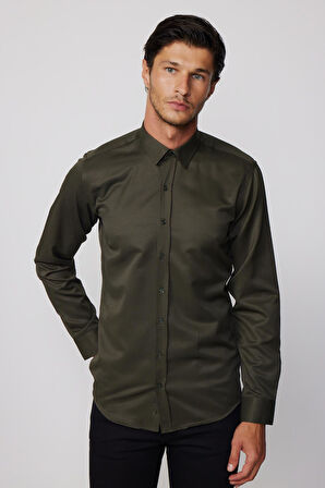 Modern Slim Fit Pamuklu Kolay Ütü Armürlü Erkek Gömlek