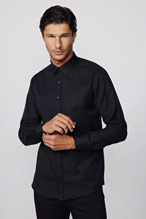 Modern Slim Fit Pamuklu Kolay Ütü Armürlü Erkek Gömlek
