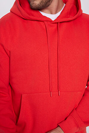 Unisex Oversize Geniş Kesim Pamuklu Yumuşak Dokulu İçi Polarlı Basic Nar Renk Kapüşonlu Sweatshirt