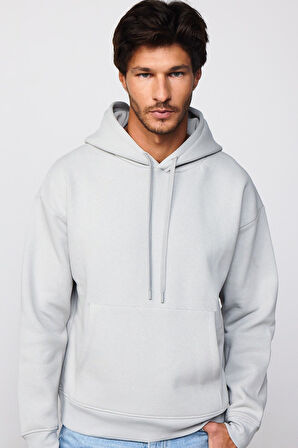 Unisex Oversize Geniş Kesim Pamuklu Yumuşak Dokulu İçi Polarlı Basic Taş Renk Kapüşonlu Sweatshirt