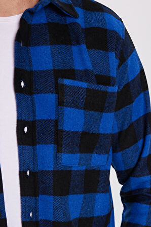 Erkek Regular Fit Klasik Kesim Tek Cepli Kareli Kışlık Oduncu Gömlek