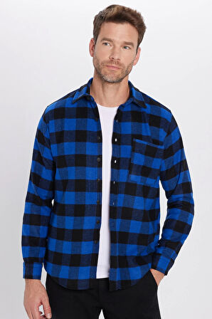 Erkek Regular Fit Klasik Kesim Tek Cepli Kareli Kışlık Oduncu Gömlek