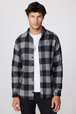 Slim Fit Dar Kesim Kareli Oduncu Erkek Gömlek