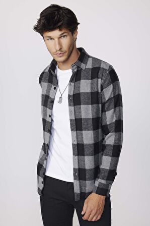 Slim Fit Dar Kesim Kareli Oduncu Erkek Gömlek