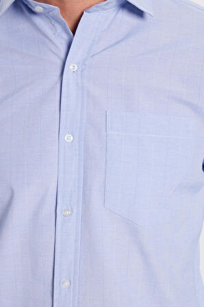 Erkek Regular Fit Klasik Kesim Pamuklu Kolay Ütü Çizgili Mavi Gömlek