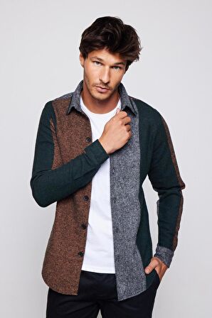 Slim Fit Dar Kesim Şerit Çizgili Oduncu Erkek Gömlek