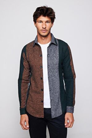 Slim Fit Dar Kesim Şerit Çizgili Oduncu Erkek Gömlek