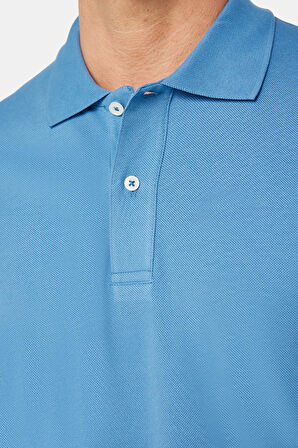 Erkek Slim Fit Dar Kesim %100 Pamuk Düz Pike İndigo Polo Yaka Tişört
