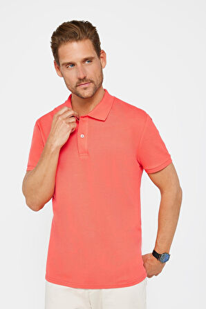 Erkek Slim Fit Dar Kesim %100 Pamuk Düz Pike Nar Renk Polo Yaka Tişört