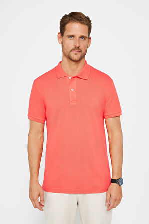 Erkek Slim Fit Dar Kesim %100 Pamuk Düz Pike Nar Renk Polo Yaka Tişört