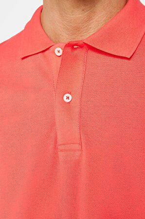 Erkek Slim Fit Dar Kesim %100 Pamuk Düz Pike Nar Renk Polo Yaka Tişört