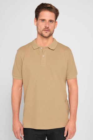 Erkek Slim Fit Dar Kesim %100 Pamuk Düz Pike Kum Rengi Polo Yaka Tişört