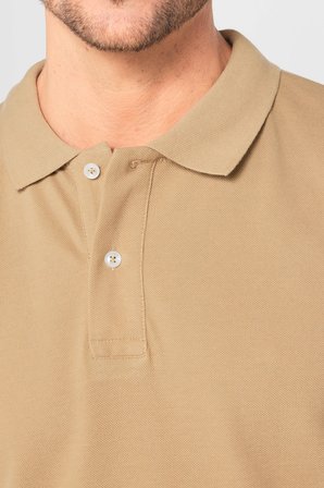 Erkek Slim Fit Dar Kesim %100 Pamuk Düz Pike Kum Rengi Polo Yaka Tişört