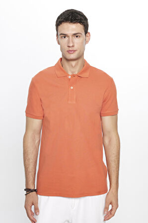 Erkek Slim Fit Dar Kesim %100 Pamuk Düz Pike Tarçın Renk Polo Yaka Tişört