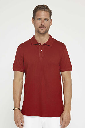 Erkek Slim Fit Dar Kesim %100 Pamuk Düz Pike Bordo Polo Yaka Tişört