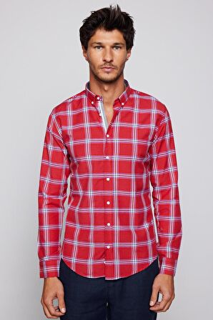 Slim Fit Kareli Pamuklu Kolay Ütü Erkek Gömlek