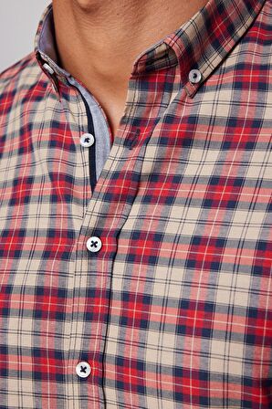 Slim Fit Kareli Pamuklu Kolay Ütü Erkek Gömlek