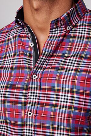Slim Fit Kareli Pamuklu Kolay Ütü Erkek Gömlek