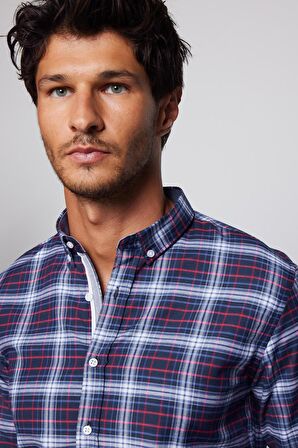 Slim Fit Kareli Pamuklu Kolay Ütü Erkek Gömlek