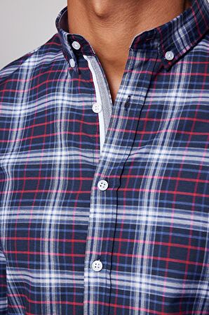 Slim Fit Kareli Pamuklu Kolay Ütü Erkek Gömlek